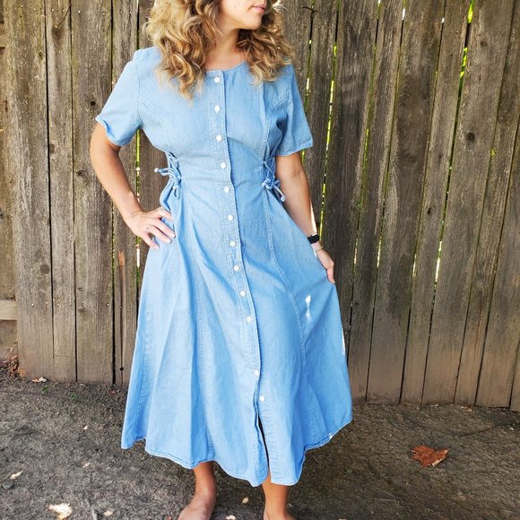 Vintage Dresses & Skirts - vintage 1980s faux jean maxi dress